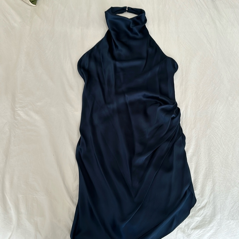 Amanda Uprichard Silk Navy Halter Dress